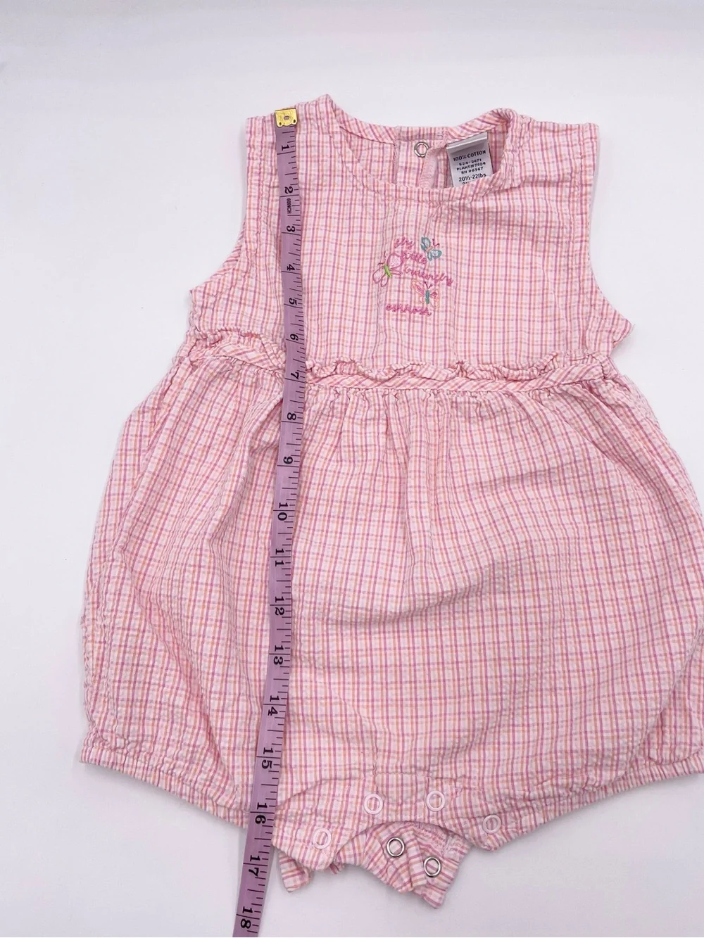 Vintage 90s Oshkosh Baby Pink Plaid Bubble Romper Cotton Fly Little Butterfly 18
